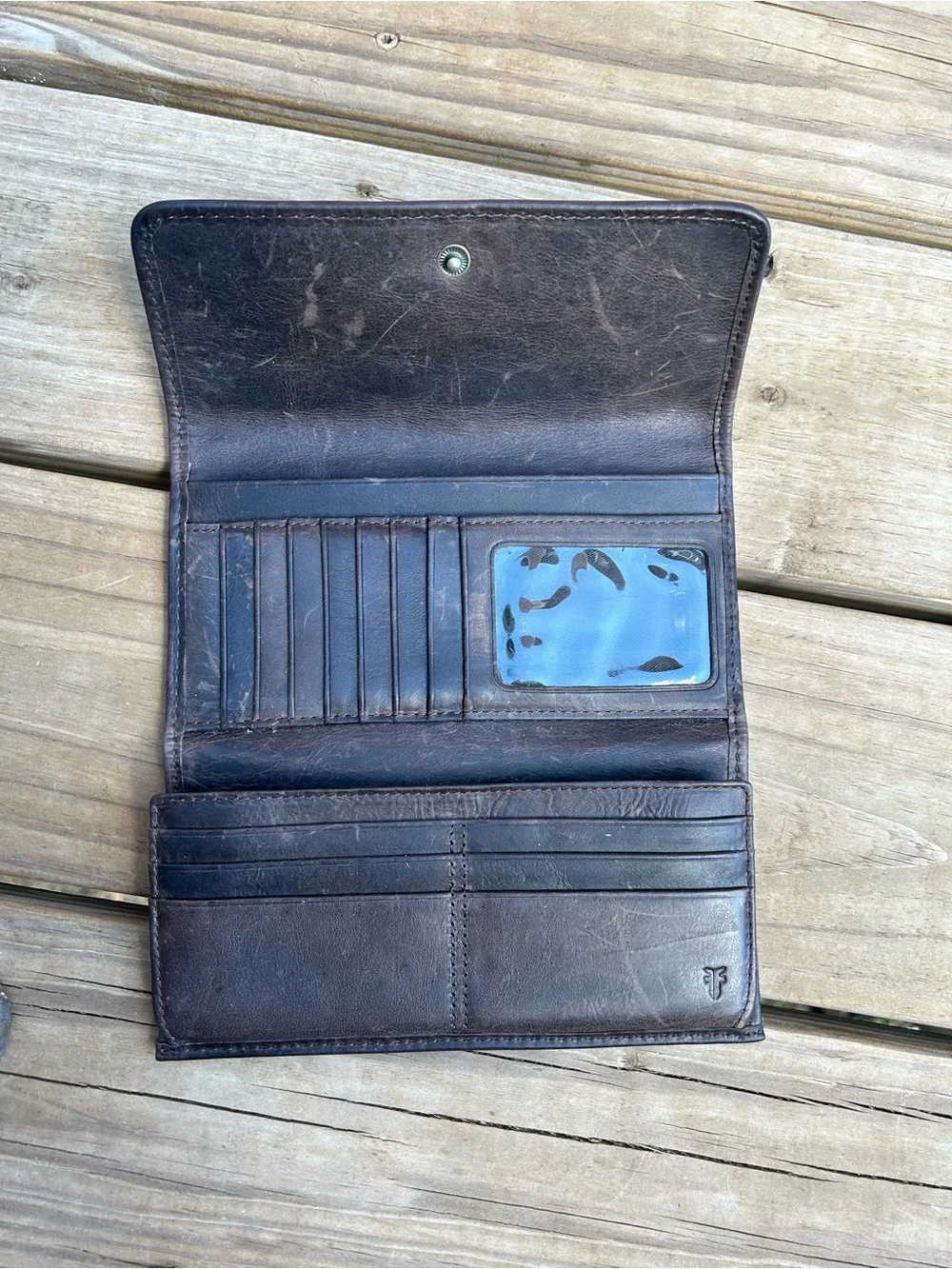 FRYE Melissa Leather Trifold Wallet - Dark Brown